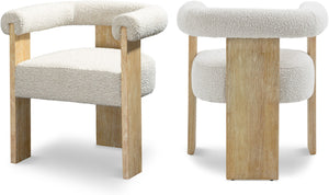 Barrel Boucle Fabric / Rubberwood / Foam Mid-Century Cream Boucle Fabric Dining Chair - 27.5" W x 24" D x 28" H