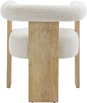 Barrel Boucle Fabric / Rubberwood / Foam Mid-Century Cream Boucle Fabric Dining Chair - 27.5" W x 24" D x 28" H