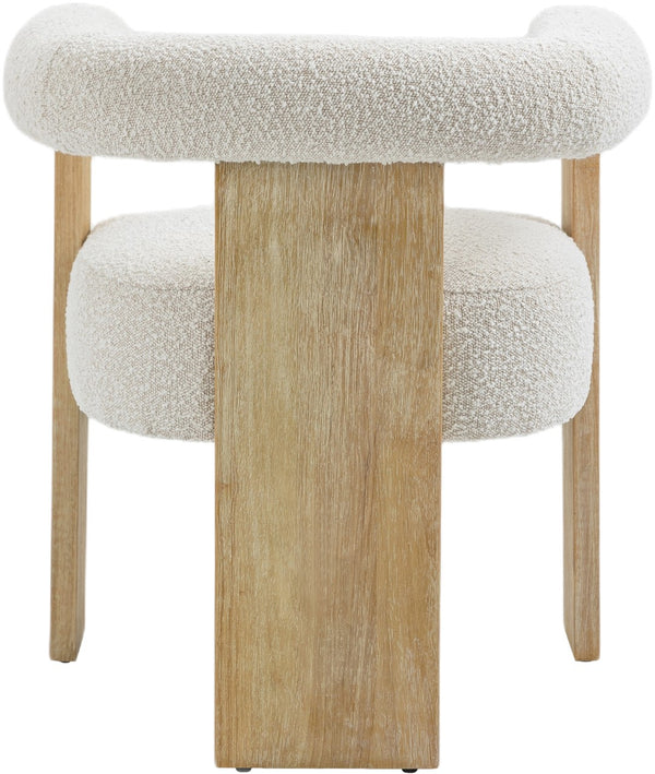 Barrel Boucle Fabric / Rubberwood / Foam Mid-Century Cream Boucle Fabric Dining Chair - 27.5" W x 24" D x 28" H