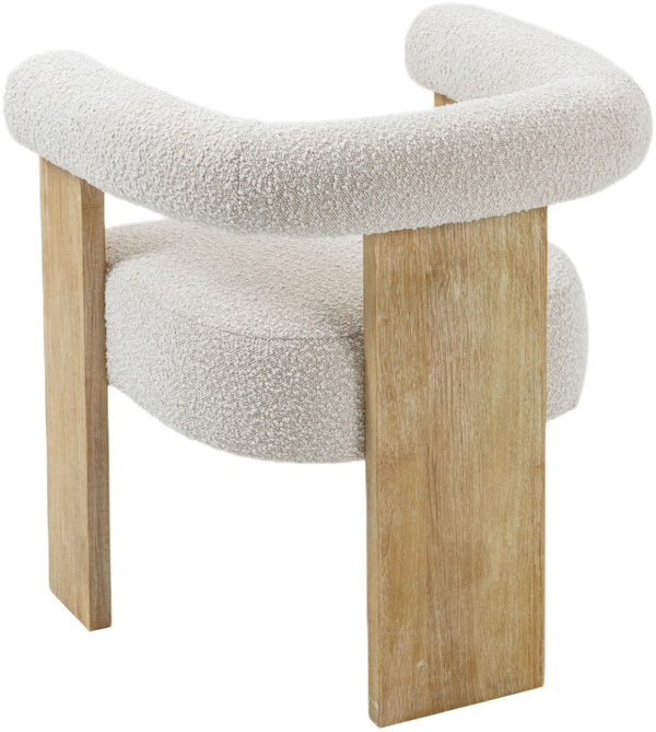 Barrel Boucle Fabric / Rubberwood / Foam Mid-Century Cream Boucle Fabric Dining Chair - 27.5" W x 24" D x 28" H