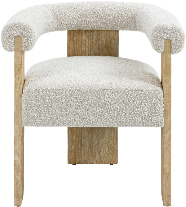 Barrel Boucle Fabric / Rubberwood / Foam Mid-Century Cream Boucle Fabric Dining Chair - 27.5" W x 24" D x 28" H