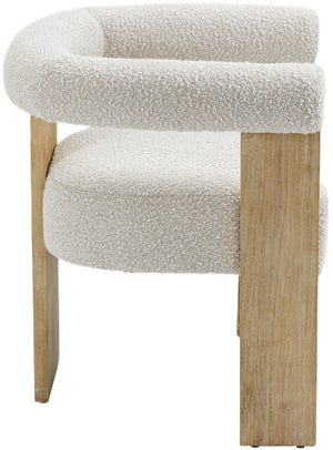 Barrel Boucle Fabric / Rubberwood / Foam Mid-Century Cream Boucle Fabric Dining Chair - 27.5" W x 24" D x 28" H