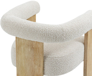 Barrel Boucle Fabric / Rubberwood / Foam Mid-Century Cream Boucle Fabric Dining Chair - 27.5" W x 24" D x 28" H