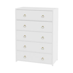 Butler Specialty Lark 5 Drawer Dresser XRT White Acacia Wood -MDF -Acacia Veneer 5672304-BUTLER