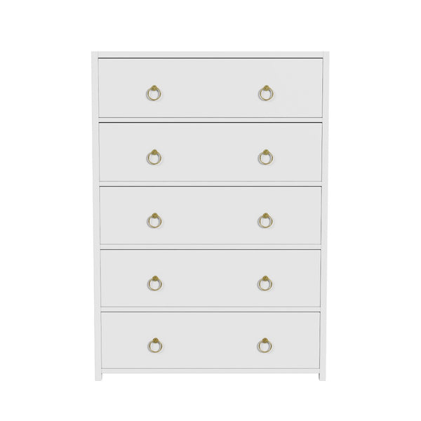 Butler Specialty Lark 5 Drawer Dresser XRT White Acacia Wood -MDF -Acacia Veneer 5672304-BUTLER