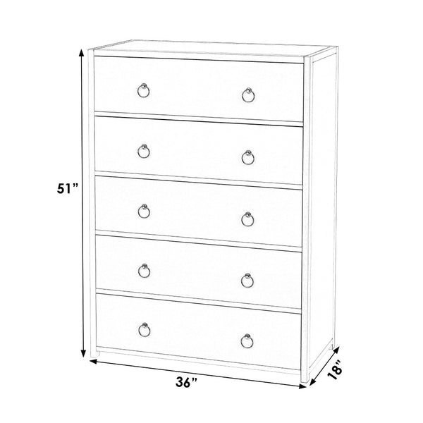 Butler Specialty Lark 5 Drawer Dresser XRT White Acacia Wood -MDF -Acacia Veneer 5672304-BUTLER