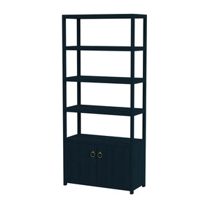 Butler Specialty Lark  4- Tier Etagere Bookcase Cabinet XRT Navy Blue Acacia Wood -MDF -Acacia Veneer ( For natural- PINE vs Acacia) 5674291-BUTLER