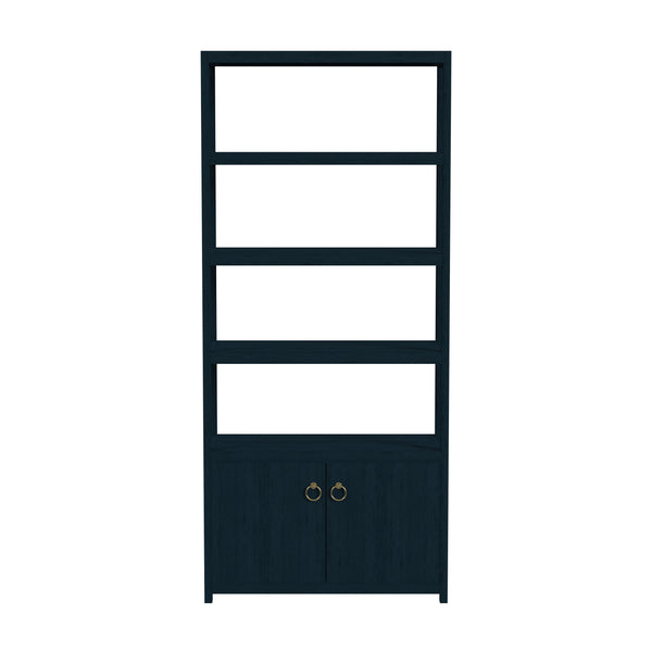 Butler Specialty Lark  4- Tier Etagere Bookcase Cabinet XRT Navy Blue Acacia Wood -MDF -Acacia Veneer ( For natural- PINE vs Acacia) 5674291-BUTLER