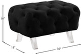 Crescent Velvet / Wood / Acrylic Contemporary Black Velvet Ottoman - 30" W x 18" D x 18" H