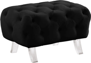 Crescent Velvet / Wood / Acrylic Contemporary Black Velvet Ottoman - 30" W x 18" D x 18" H