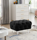 Crescent Velvet / Wood / Acrylic Contemporary Black Velvet Ottoman - 30" W x 18" D x 18" H