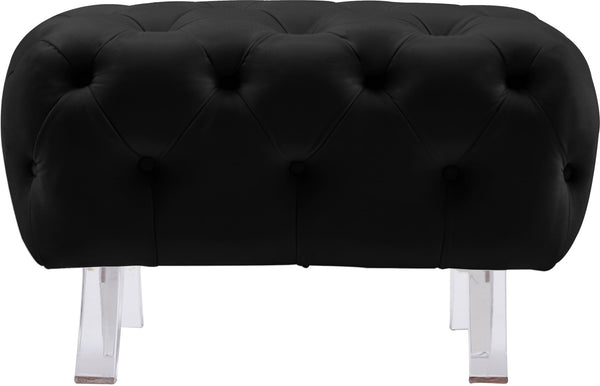 Crescent Velvet / Wood / Acrylic Contemporary Black Velvet Ottoman - 30" W x 18" D x 18" H