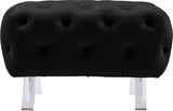 Crescent Velvet / Wood / Acrylic Contemporary Black Velvet Ottoman - 30" W x 18" D x 18" H