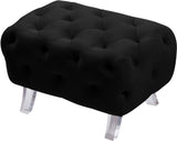 Crescent Velvet / Wood / Acrylic Contemporary Black Velvet Ottoman - 30" W x 18" D x 18" H