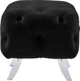 Crescent Velvet / Wood / Acrylic Contemporary Black Velvet Ottoman - 30" W x 18" D x 18" H