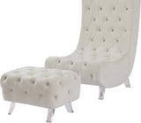 Crescent Velvet / Wood / Acrylic Contemporary Cream Velvet Accent Chair - 31" W x 34" D x 70" H