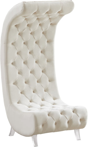 Crescent Velvet / Wood / Acrylic Contemporary Cream Velvet Accent Chair - 31" W x 34" D x 70" H