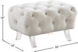 Crescent Velvet / Wood / Acrylic Contemporary Cream Velvet Ottoman - 30" W x 18" D x 18" H