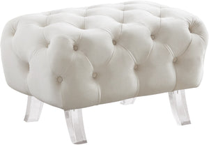 Crescent Velvet / Wood / Acrylic Contemporary Cream Velvet Ottoman - 30" W x 18" D x 18" H