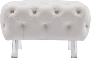 Crescent Velvet / Wood / Acrylic Contemporary Cream Velvet Ottoman - 30" W x 18" D x 18" H