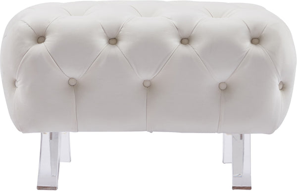 Crescent Velvet / Wood / Acrylic Contemporary Cream Velvet Ottoman - 30" W x 18" D x 18" H