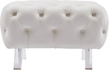 Crescent Velvet / Wood / Acrylic Contemporary Cream Velvet Ottoman - 30" W x 18" D x 18" H