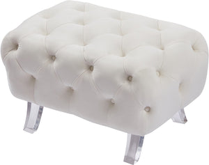Crescent Velvet / Wood / Acrylic Contemporary Cream Velvet Ottoman - 30" W x 18" D x 18" H