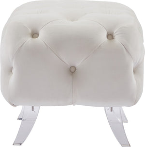 Crescent Velvet / Wood / Acrylic Contemporary Cream Velvet Ottoman - 30" W x 18" D x 18" H