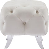 Crescent Velvet / Wood / Acrylic Contemporary Cream Velvet Ottoman - 30" W x 18" D x 18" H