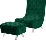 Crescent Velvet / Wood / Acrylic Contemporary Green Velvet Accent Chair - 31" W x 34" D x 70" H