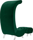 Crescent Velvet / Wood / Acrylic Contemporary Green Velvet Accent Chair - 31" W x 34" D x 70" H