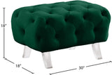 Crescent Velvet / Wood / Acrylic Contemporary Green Velvet Ottoman - 30" W x 18" D x 18" H