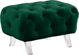 Crescent Velvet / Wood / Acrylic Contemporary Green Velvet Ottoman - 30" W x 18" D x 18" H