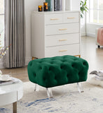 Crescent Velvet / Wood / Acrylic Contemporary Green Velvet Ottoman - 30" W x 18" D x 18" H