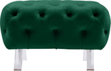 Crescent Velvet / Wood / Acrylic Contemporary Green Velvet Ottoman - 30" W x 18" D x 18" H