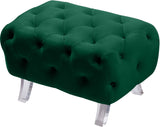 Crescent Velvet / Wood / Acrylic Contemporary Green Velvet Ottoman - 30" W x 18" D x 18" H