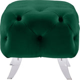 Crescent Velvet / Wood / Acrylic Contemporary Green Velvet Ottoman - 30" W x 18" D x 18" H