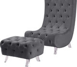 Crescent Velvet / Wood / Acrylic Contemporary Grey Velvet Accent Chair - 31" W x 34" D x 70" H