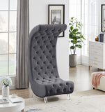 Crescent Velvet / Wood / Acrylic Contemporary Grey Velvet Accent Chair - 31" W x 34" D x 70" H