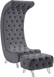 Crescent Velvet / Wood / Acrylic Contemporary Grey Velvet Accent Chair - 31" W x 34" D x 70" H