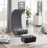 Crescent Velvet / Wood / Acrylic Contemporary Grey Velvet Accent Chair - 31" W x 34" D x 70" H