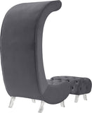 Crescent Velvet / Wood / Acrylic Contemporary Grey Velvet Accent Chair - 31" W x 34" D x 70" H