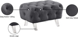 Crescent Velvet / Wood / Acrylic Contemporary Grey Velvet Ottoman - 30" W x 18" D x 18" H