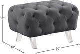 Crescent Velvet / Wood / Acrylic Contemporary Grey Velvet Ottoman - 30" W x 18" D x 18" H