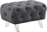 Crescent Velvet / Wood / Acrylic Contemporary Grey Velvet Ottoman - 30" W x 18" D x 18" H