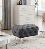 Crescent Velvet / Wood / Acrylic Contemporary Grey Velvet Ottoman - 30" W x 18" D x 18" H