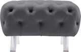 Crescent Velvet / Wood / Acrylic Contemporary Grey Velvet Ottoman - 30" W x 18" D x 18" H