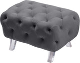 Crescent Velvet / Wood / Acrylic Contemporary Grey Velvet Ottoman - 30" W x 18" D x 18" H