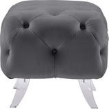 Crescent Velvet / Wood / Acrylic Contemporary Grey Velvet Ottoman - 30" W x 18" D x 18" H