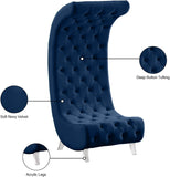 Crescent Velvet / Wood / Acrylic Contemporary Navy Velvet Accent Chair - 31" W x 34" D x 70" H